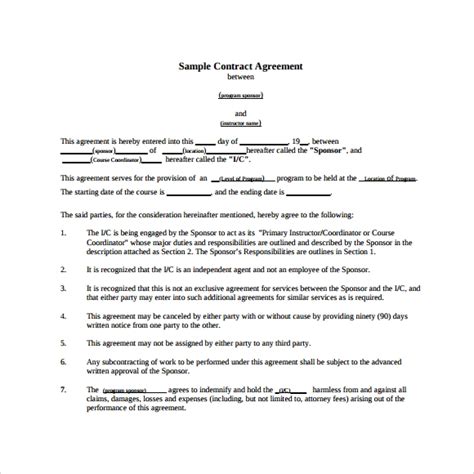 sample contract agreements sample templates