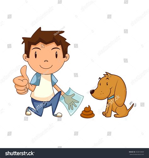Child Cleaning Dog Waste Clean Up After Your Pet Vector Illustration