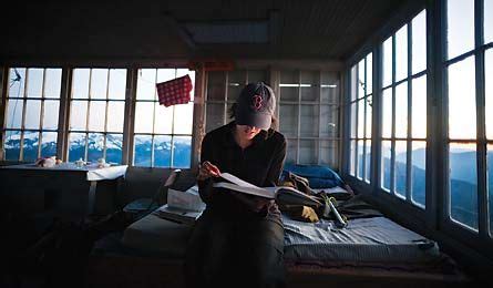 Fire pits, good bloody mary's , so relaxing! Inside the HIdden Lake Peak Fire Lookout Cabin (Photo by ...