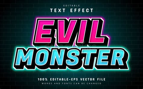 Evil Monster 3d Glowing Text Effect Editable Stock Vector