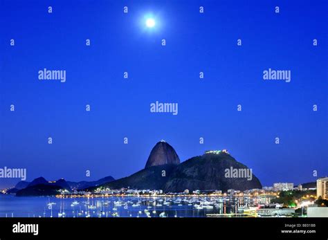 Sugarloaf Mountain Pão De Açúcar At Night With Full Moon Rio De