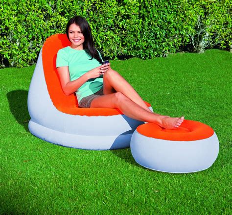 Bestway 75053 Inflatable Relaxing Single Air Chair Foot Rest Lounge