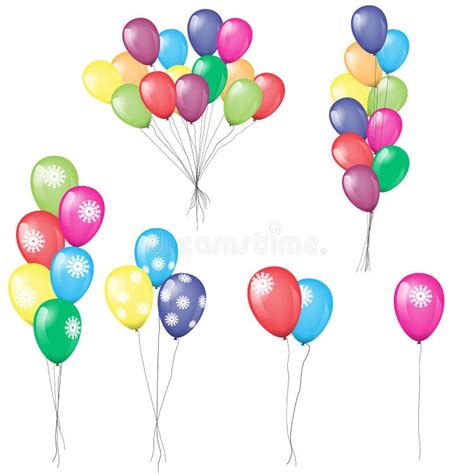 Bunches And Groups Of Colorful Helium Balloons Isolated Illustrated