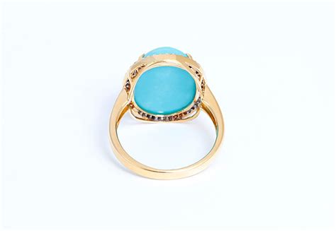 Beautiful Cabochon Turquoise Diamond Gold Ring At 1stdibs