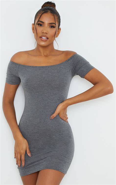 Robe Moulante Basique Gris Anthracite Prettylittlething Fr