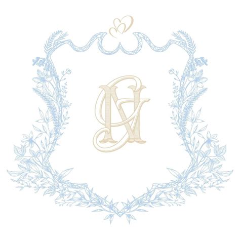 Floral Vintage Monogram Wedding Crest Elegant NG Initial Wedding Golden Monogram With Blue