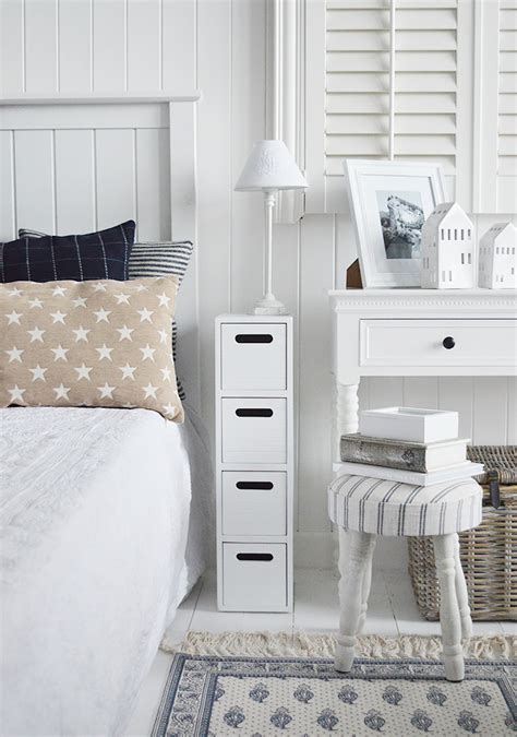 Dorset very narrow slim white bedside table 17cm wide. The White