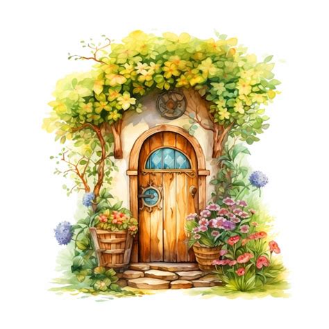 Premium Vector Fairy Tale House Surrounded By Flowers Watercolor Painted