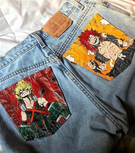 Essential wardrobe item for the cold weather. Bakugou and Kirishima Jeans love these so much!!🖤 ️💚🖤🌸💞 | Painted jacket, Diy jacket, Painted denim