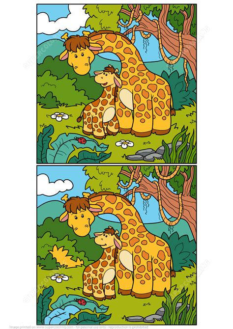 Find 12 Differences In Pictures With Two Giraffes Free Printable