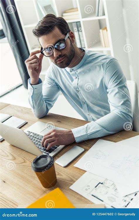 Handsome Businessman Working Stock Photo Image Of Desk Office 125447602