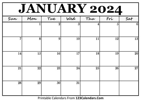 Printable Calendar 2024 January Free Printable Calendar 2024