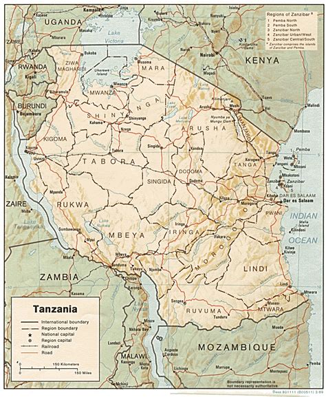 Detailed large political map of tanzania showing names of capital cities, towns, states, provinces and boundaries with neighbouring countries. African Studies Center | Tanzania Page