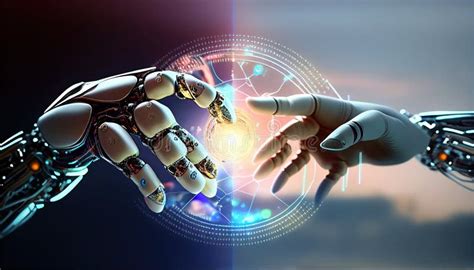 Ai Machine Learning Hands Of Robot And Human Touching Big Data