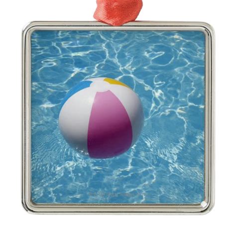 Beach Ball In Swimming Pool Square Metal Christmas Ornament Zazzle