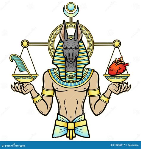 Animation Portrait Egyptian God Anubis Measures The Human Heart And Pen On Sacred Scales God