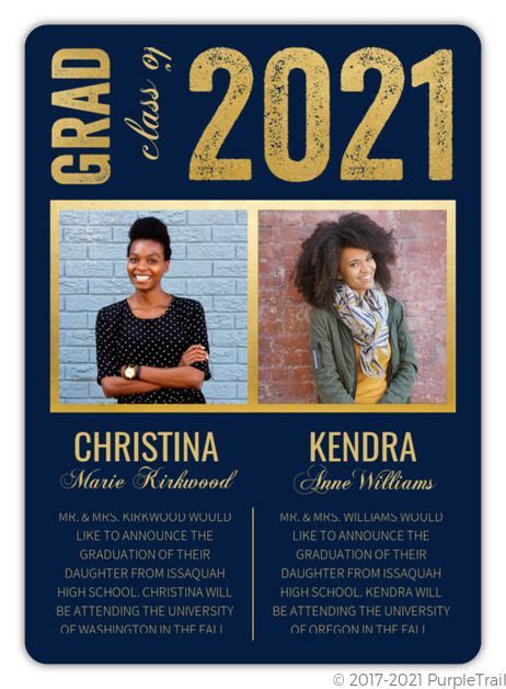 Faux Gold And Navy Joint Graduation Announcement Joint