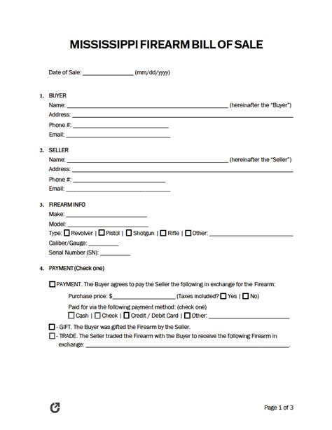 Free Mississippi Bill Of Sale Forms 5 Pdf Word Rtf