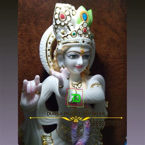White Painted Marble Lord Krishna Statue For Worship Size Available