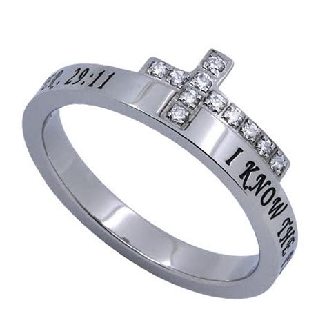 I Know Engraved Bible Verse Sideways Cross Ring With Cz Stainless