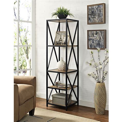 Augustus X Frame Metal And Wood Media 61 Etagere Bookcase And Reviews