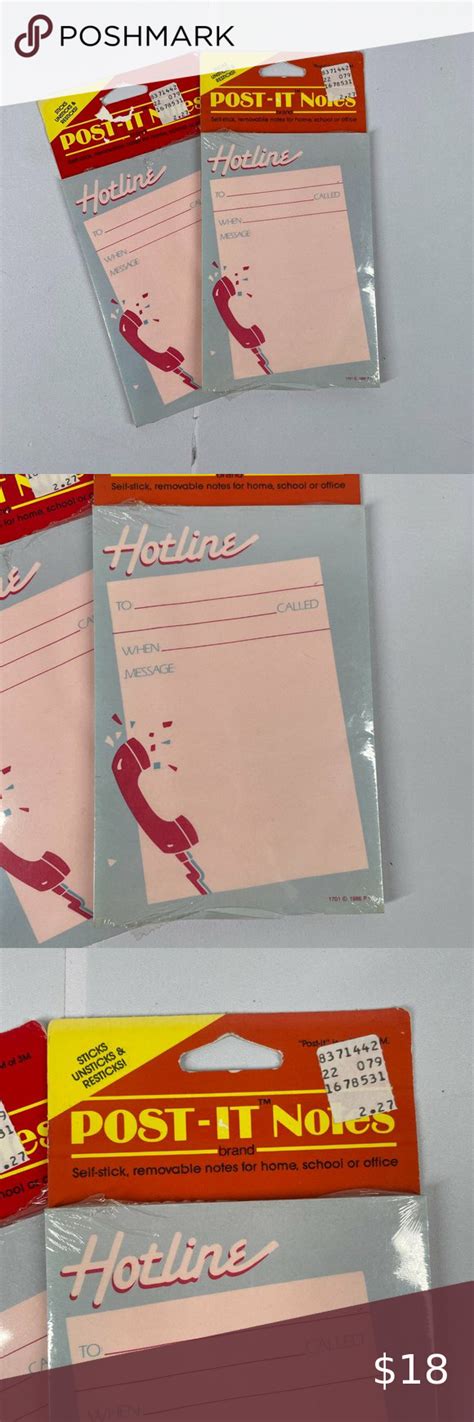 Vintage 3m Post It Notes Hot Line Phone Message Notepad Sticky Notes