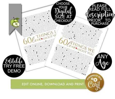 The 60 Things I Love About You Printables Are On Sale For 3 99