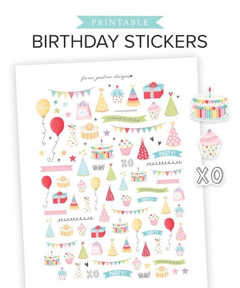 Printable Birthday Planner Stickers Hand Drawn Birthday Party Etsy