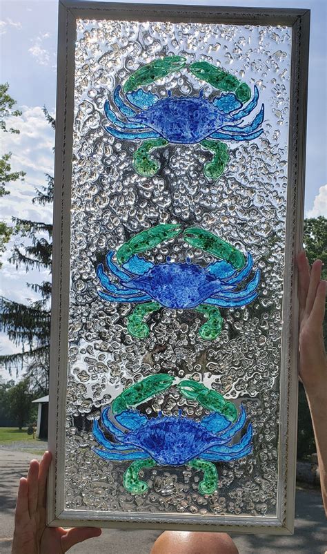 Blue Crab Crushed Glass Window Wall Art Made With Crushed Etsy