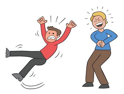 Cartoon Man Slips And Falls And His Bad Friend Laughs Vector