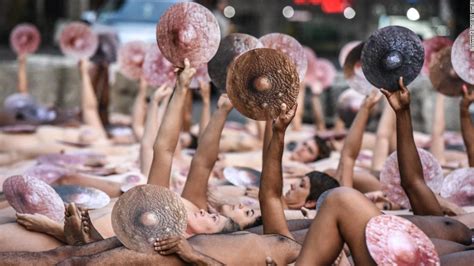 Spencer Tunick Photoshoot Demonstrators Bare Nipples Outside Facebook