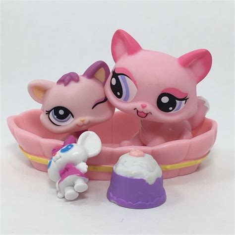 Littlest Pet Shop Lps Pink Mommy 1313 And Baby 1481 Kitten Kitty Cat