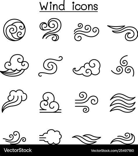 Wind Icon Set In Thin Line Style Royalty Free Vector Image