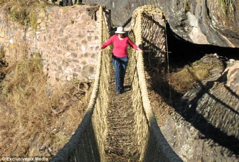 Andes Villagers Rebuild Ancient Inca Walkway 100ft Above River Using