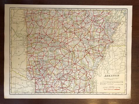 1921 Arkansas Map With Highways Crams Good Roads Atlas Etsy