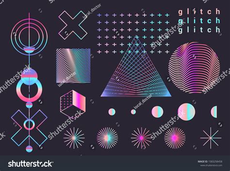 Set Rainbowcolored Holographic Elements Retrofuturistic Vaporwave Stock