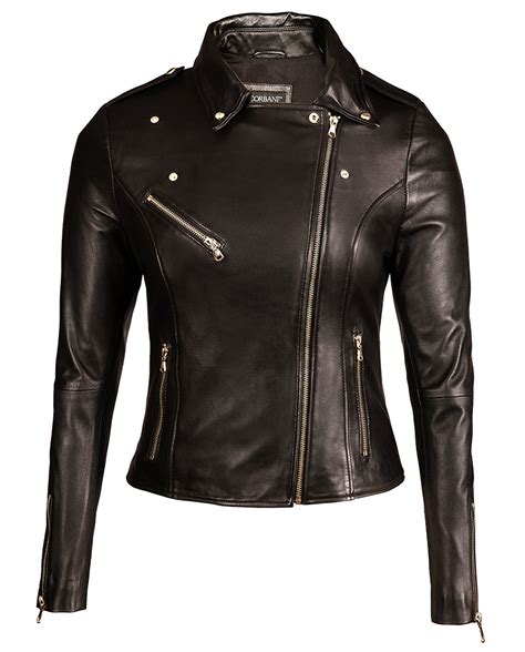 Black Corbani Womens Asymmetrical Zip Biker Leather Jacket Front Fully