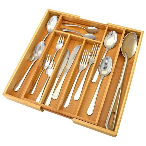 Fill your cart with color today! Extending/Expandable Bamboo Wooden Cutlery Tray Holder ...