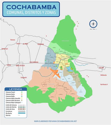 Comunas Distritos Y Zonas De Cochabamba Cochabamba Bolivia