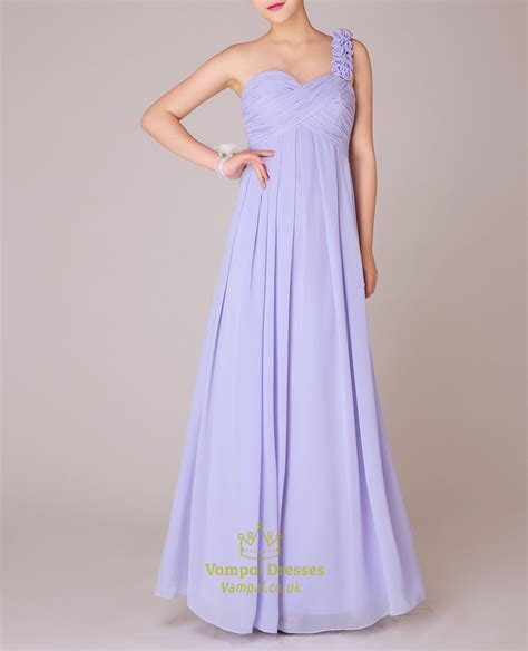 Lilac Bridesmaid Dresses Chiffon One Shoulder With Sleeves Vampal Dresses