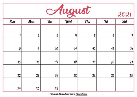 Below are year 2021 printable calendars you're welcome to download and print. Printable August 2021 Calendar Template - Print Now