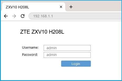 Use the default username and admin password for globe zte zxhn h108n to manage your router/modem with full access rights. 192.168.1.1 - ZTE ZXV10 H208L Router login and password