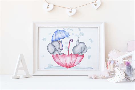 Baby Elephants Nursery Wall Art Print Watercolour New Etsy