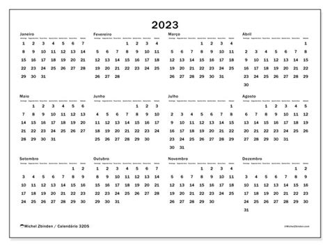 Calendário 2023 Para Imprimir “32ds” Michel Zbinden Br