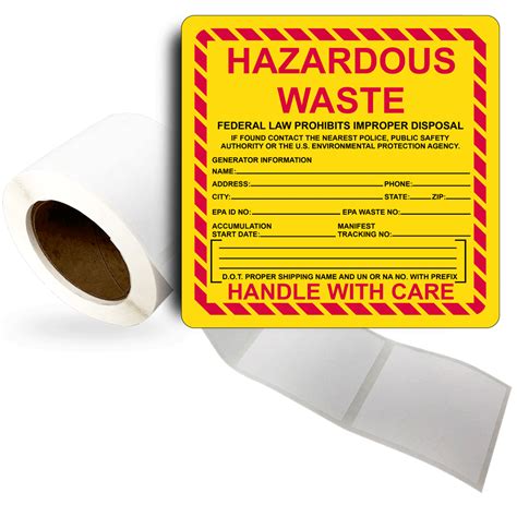 Roll Of Labels Yellow Hazardous Waste Disposal