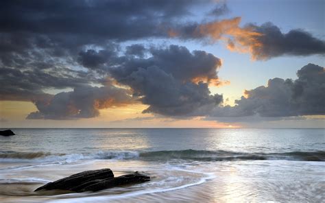 Nature Seascape Ocean Sea Waves Beaches Sky Clouds Sunset Sunrise