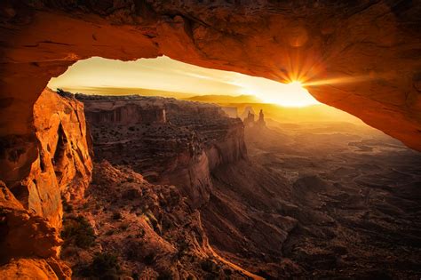 Canyonlands United States Mountain Canyon Nature Sun Rays Sunset Cave