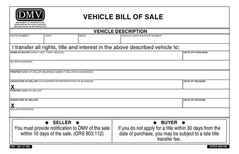 Oregon Dmv Vehicle Bill Of Sale Printable