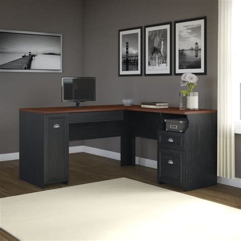Pair one with other furnishings in ebony and charcoal for a uniform look, or create some contrast with desk accessories in vibrant hues. Bush Furniture Fairview L-Shaped Wood Black Computer Desk ...