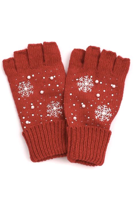 Rd Snowflake Fingerless Winter Gloves